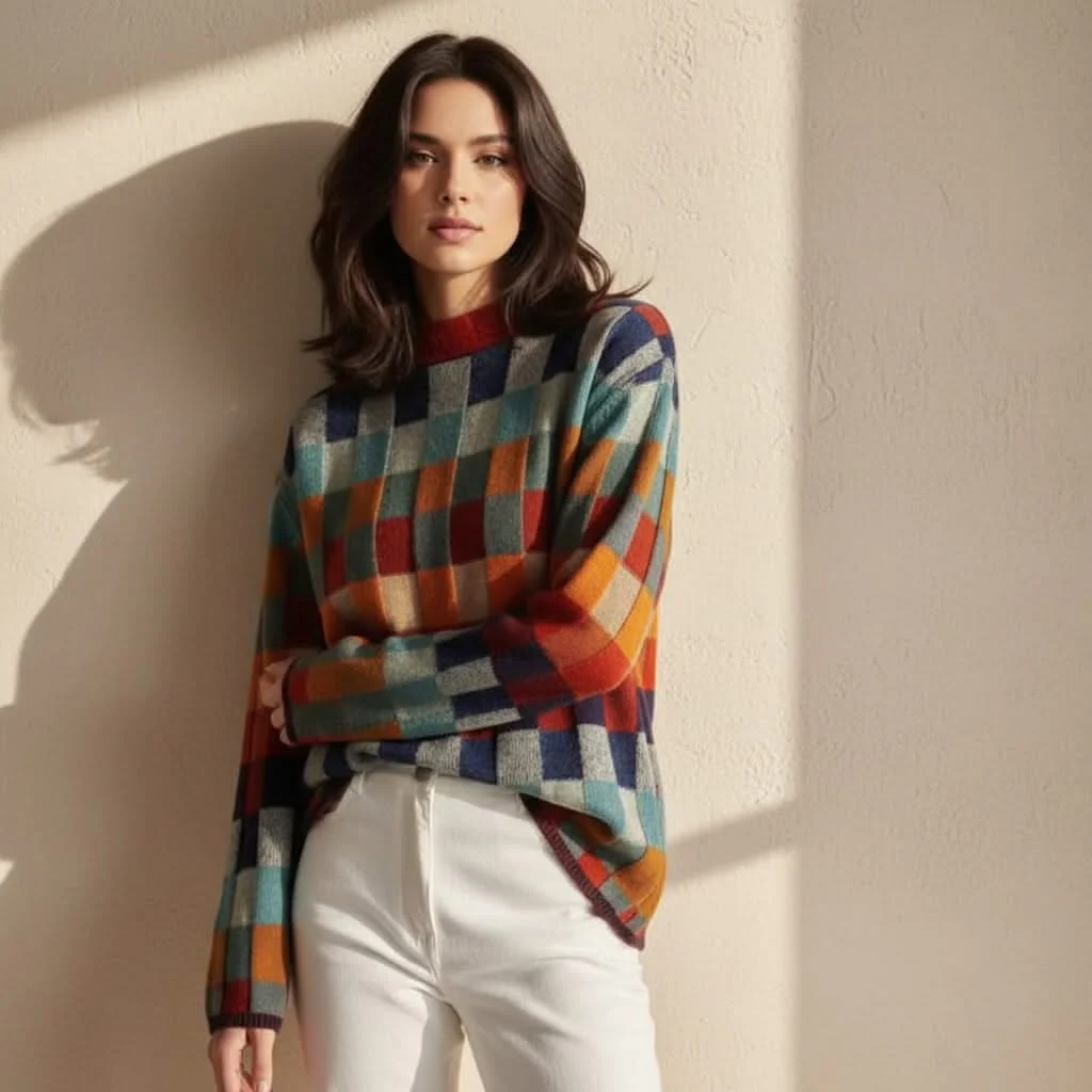 EMMA CHECKED MERINO JUMPER - Image 6