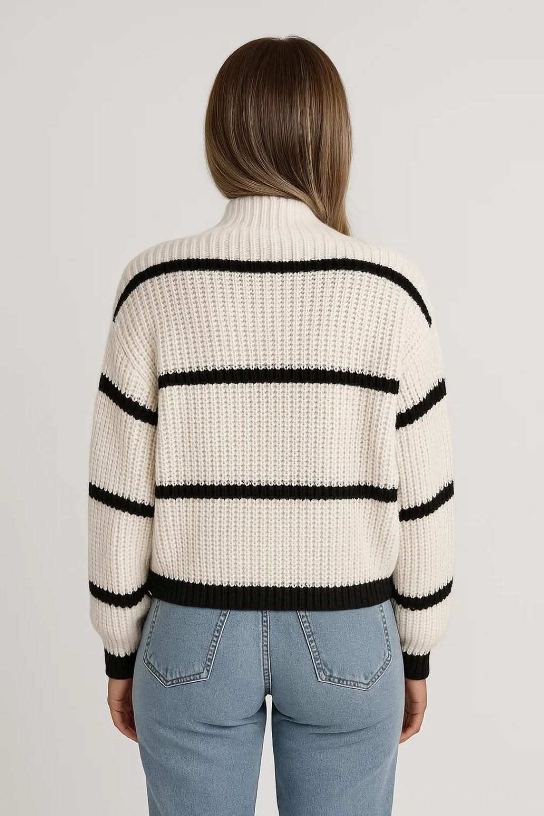 SERELLE STAND COLLAR STRIPED SWEATER - Image 4